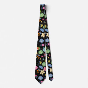 Boho Flowers Pattern B01.b Black BG Tie