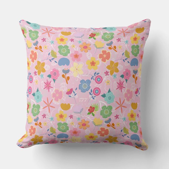 Boho Flowers Pattern B01.w LPink BG Cushion (Front)