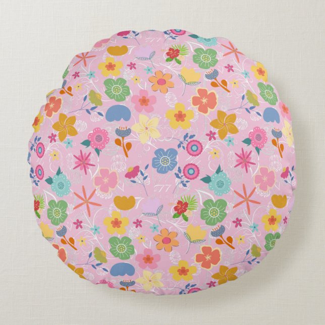 Boho Flowers Pattern B01.w LPink BG Round Cushion (Front)