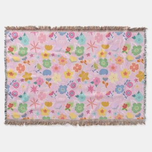Boho Flowers Pattern B01.w LPink BG Throw Blanket