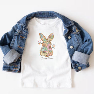 Boho Flowers Pattern Easter Bunny Kids Toddler T-Shirt