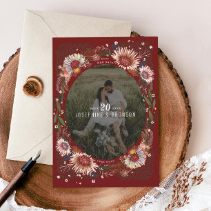 Boho Flowers Photo Save the Date Card