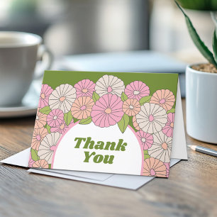 Boho Flowers - Pink, Green, Coral Thank You Card