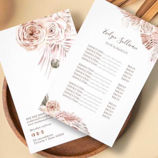 Boho flowers price list flyer (Creator Uploaded)