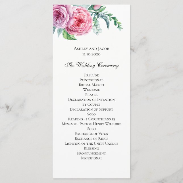 Boho flowers program. Bohemian wedding ceremony Program (Front)