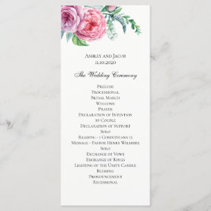 Boho flowers program. Bohemian wedding ceremony Program