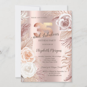 Boho Flowers Rose Gold 35th Birthday Party  Invitation