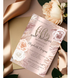 Boho Flowers Rose Gold 50th Birthday Party  Invitation