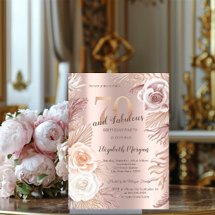Boho Flowers Rose Gold 70th Birthday Party Invitation