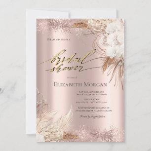 Boho Flowers Rose Gold Confetti Bridal Shower  Invitation