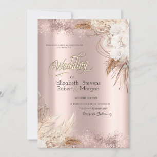 Boho Flowers Rose Gold Confetti Wedding  Invitation