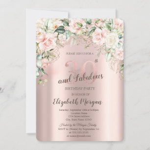 Boho Flowers Roses Rose Gold 30th Birthday Invitation