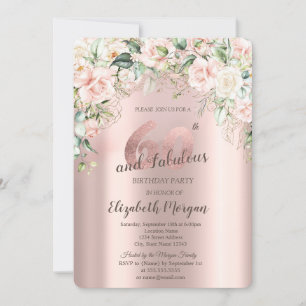 Boho Flowers Roses Rose Gold 60th Birthday Invitation