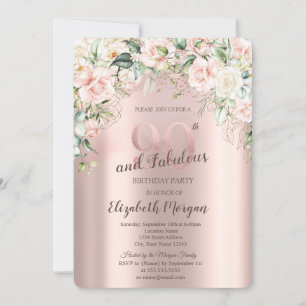 Boho Flowers Roses Rose Gold 90th Birthday Invitation