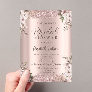 Boho Flowers Shiny Frame Rose Gold Bridal Shower  Acrylic Invitations
