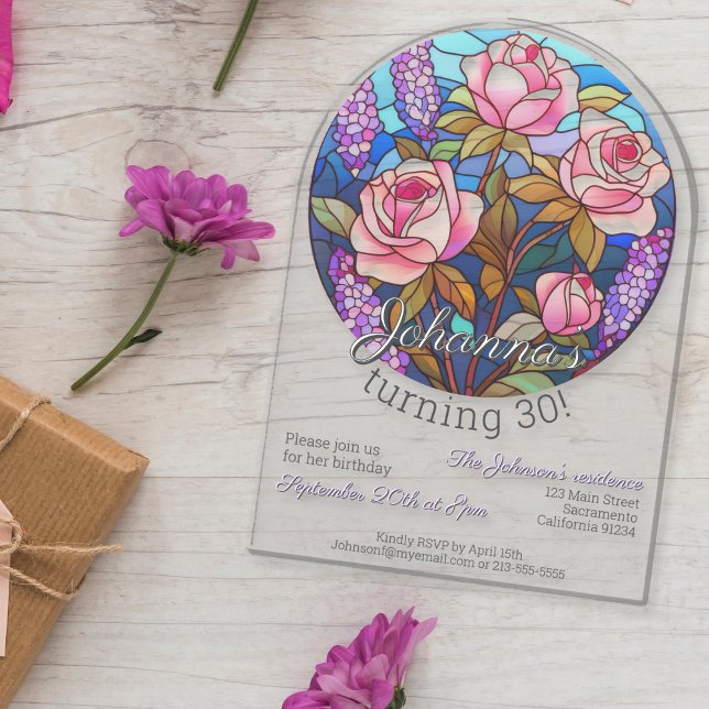 Boho flowers stained glass imitation birthday acrylic invitations (Creator Uploaded)