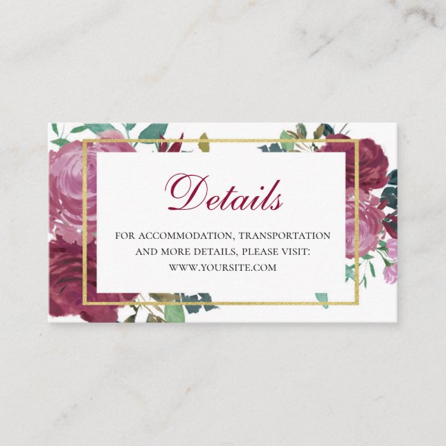 Boho flowers wedding details. Floral insert card (Front)