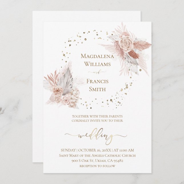 boho flowers wedding invitation (Front/Back)