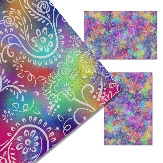 Boho Flowers White Line Art on Tie Dyed Look Tissue Paper (Creator Uploaded)