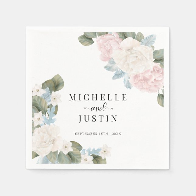 Boho Flowers Winter Photo Wedding  Napkin (Front)