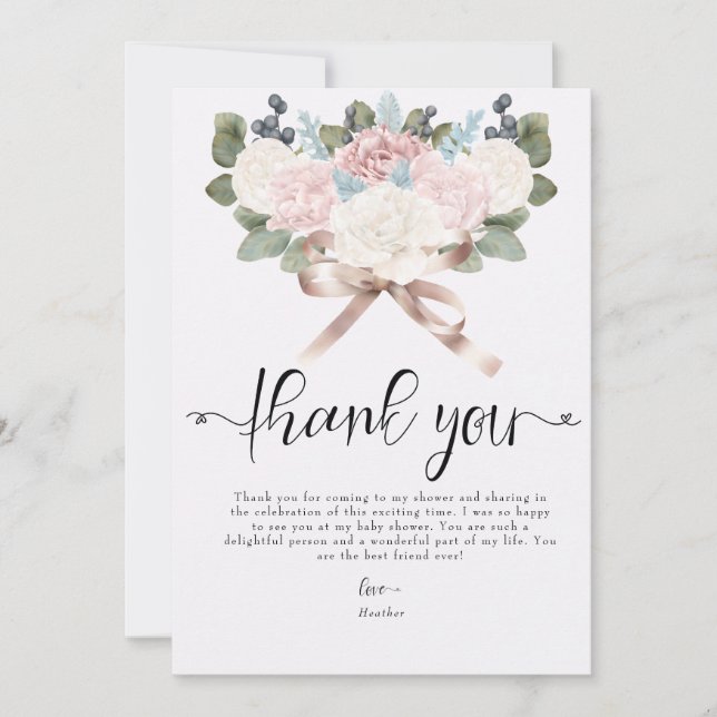 Boho Flowers Winter Thank You Card (Front)