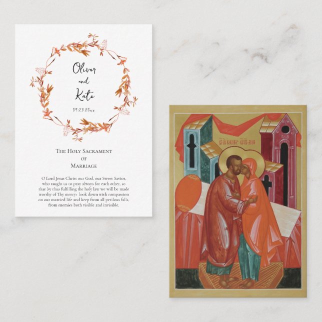 Boho Flowers Wreath Orthodox Wedding Prayer Card (Front/Back)
