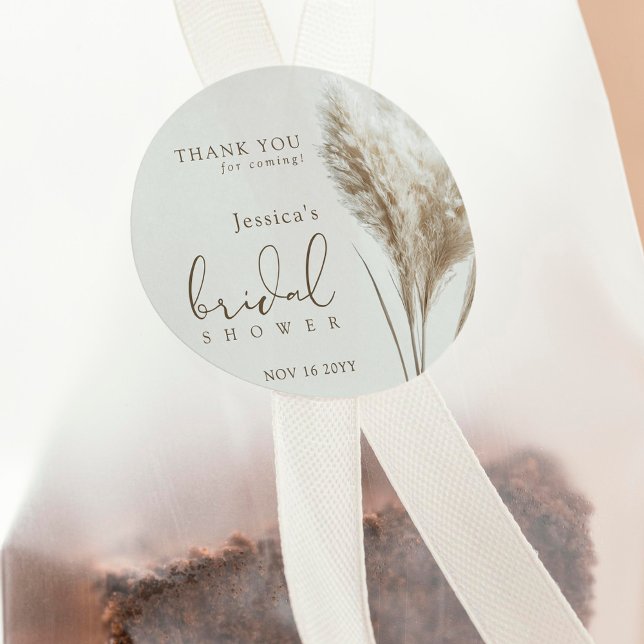 Boho Fluffy Pampas Grass Bridal Shower Thank You Classic Round Sticker (Creator Uploaded)