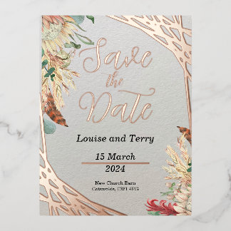 Boho & Foil Save the Date Foil Invitation Postcard