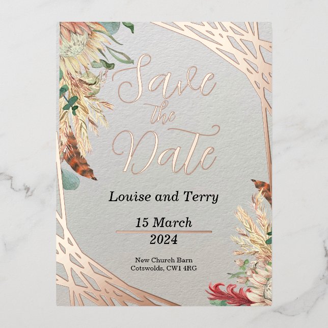 Boho & Foil Save the Date Foil Invitation Postcard (Front)