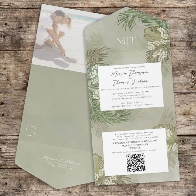 Boho Foliage Tropical Photo Budget QR Code All In One Invitation (Creator Uploaded)