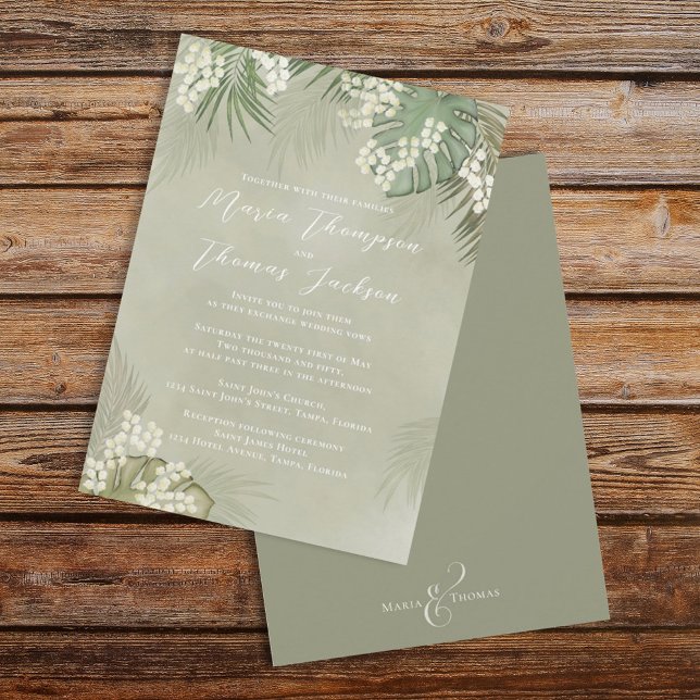 Boho Foliage Watercolor Tropical Palm Leaves Invitation (Creator Uploaded)