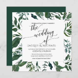 BOHO Foliage Wedding Watercolor Wreath   Square Invitation