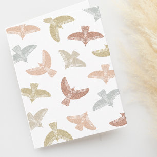 Boho Folk Art Bird Pattern Blank Thank You Card