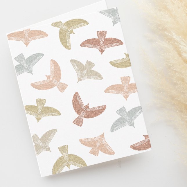 Boho Folk Art Bird Pattern Blank Thank You Card (Creator Uploaded)