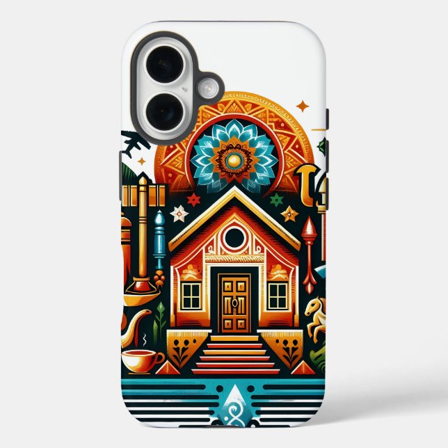 Boho Folk Art Dream Home Illustration for iPhone C Case-Mate iPhone Case (Back)