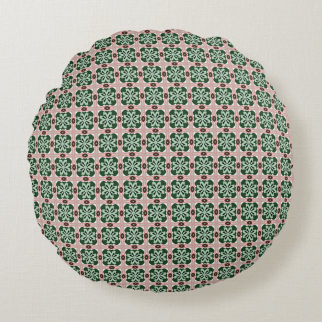 Boho Folk Art Eclectic Retro Christmas Pattern Round Cushion (Front)