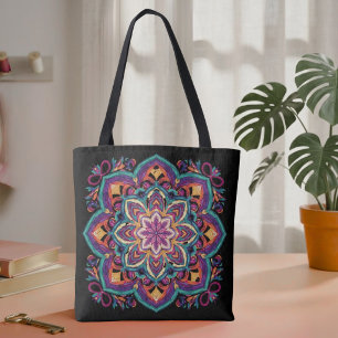 Boho Folk Art Flower Tote Bag
