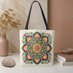 Boho Folk Art Flower Tote Bag