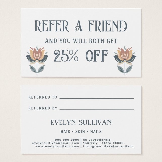 boho folk art flowers referral card (Front & Back)