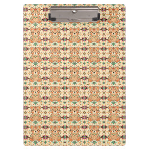 Boho Folk Art Teddy Bear Seamless Pattern Clipboard