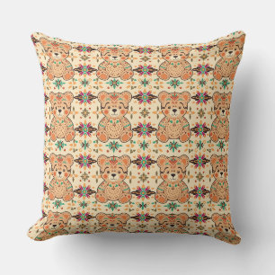 Boho Folk Art Teddy Bear Seamless Pattern Cushion