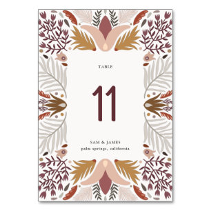 Boho Folk Botanical Border Frame Wedding Table Number