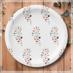 Boho Folk Fall Autumn Leaf Thanksgiving Paper Plate
