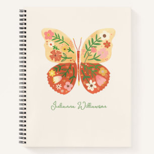 Boho Folk Floral Butterfly Personalized Name Notebook