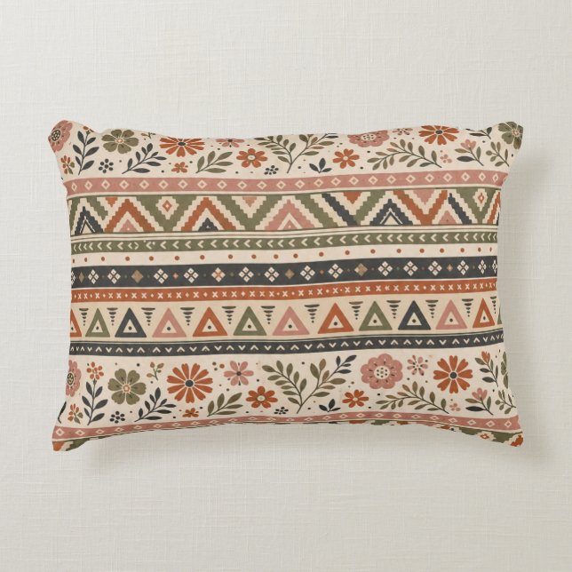 Boho Folk Floral Geometric Seamless Pattern Decorative Cushion (Front)