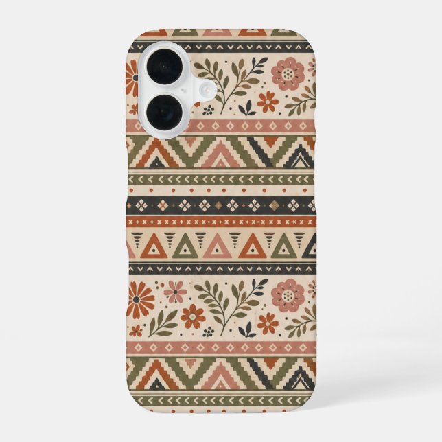 Boho Folk Floral Geometric Seamless Pattern iPhone 16 Case (Back)