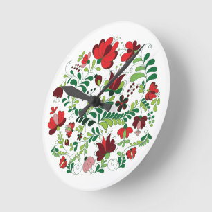 Boho Folk Floral Matyo Round Clock