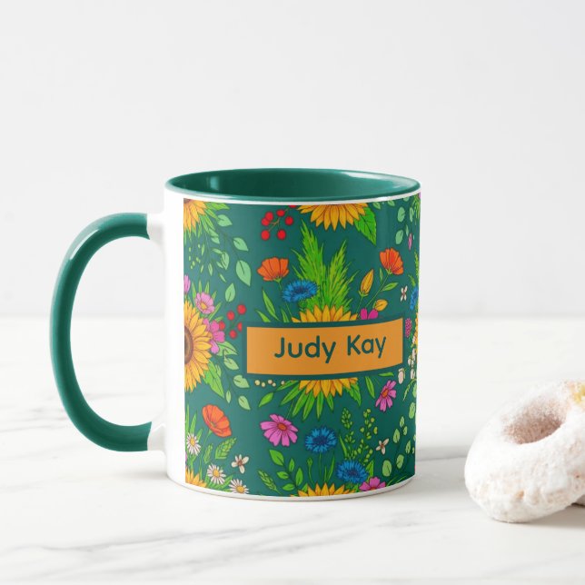 Boho Folk Flowers Elegant Gift Mug (With Donut)