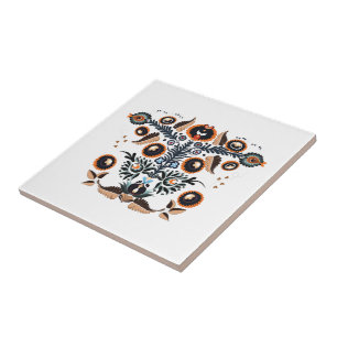 Boho Folk Pattern Ceramic Tile