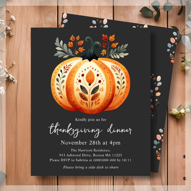 Boho Folk Pumpkin Thanksgiving Budget Invitation (Creator Uploaded)